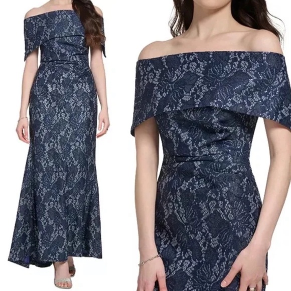 Vince Camuto Navy and Silver Evening Gown - Size 6 - Like New - Picture 1 of 7